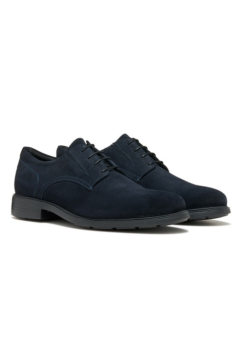 Geox, Pantofi derby din piele intoarsa cu cusaturi contrastante, Bleumarin