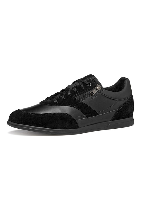 Geox, Pantofi sport Renan din piele si fermoar decorativ, Negru