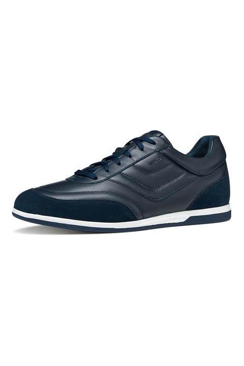 Geox, Pantofi sport Renan low-cut din piele, Bleumarin
