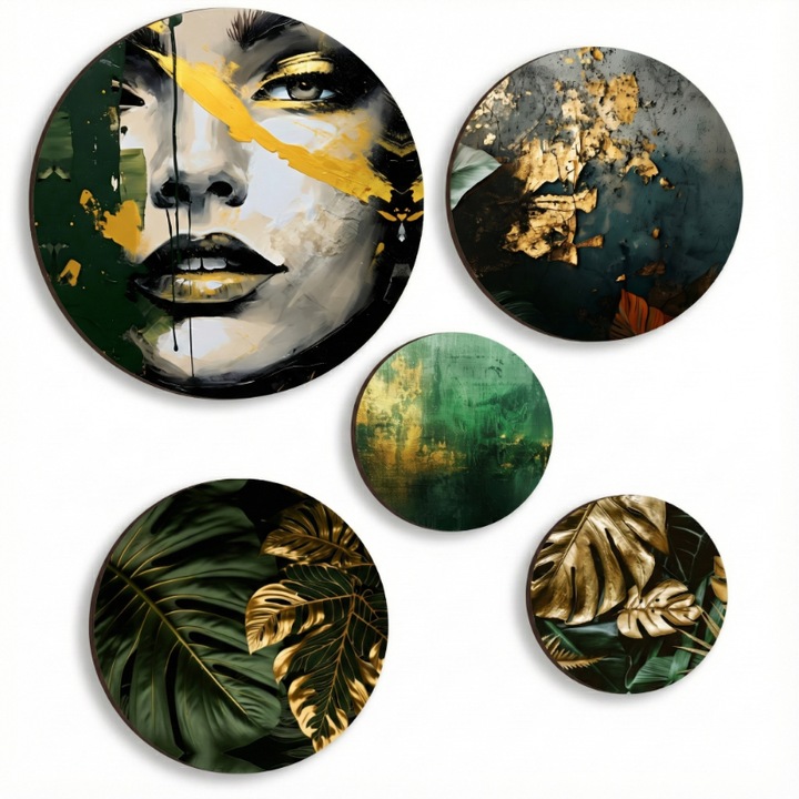 Set Tablouri Frunze Aurii, 5 piese, HDF, 40x30x20cm