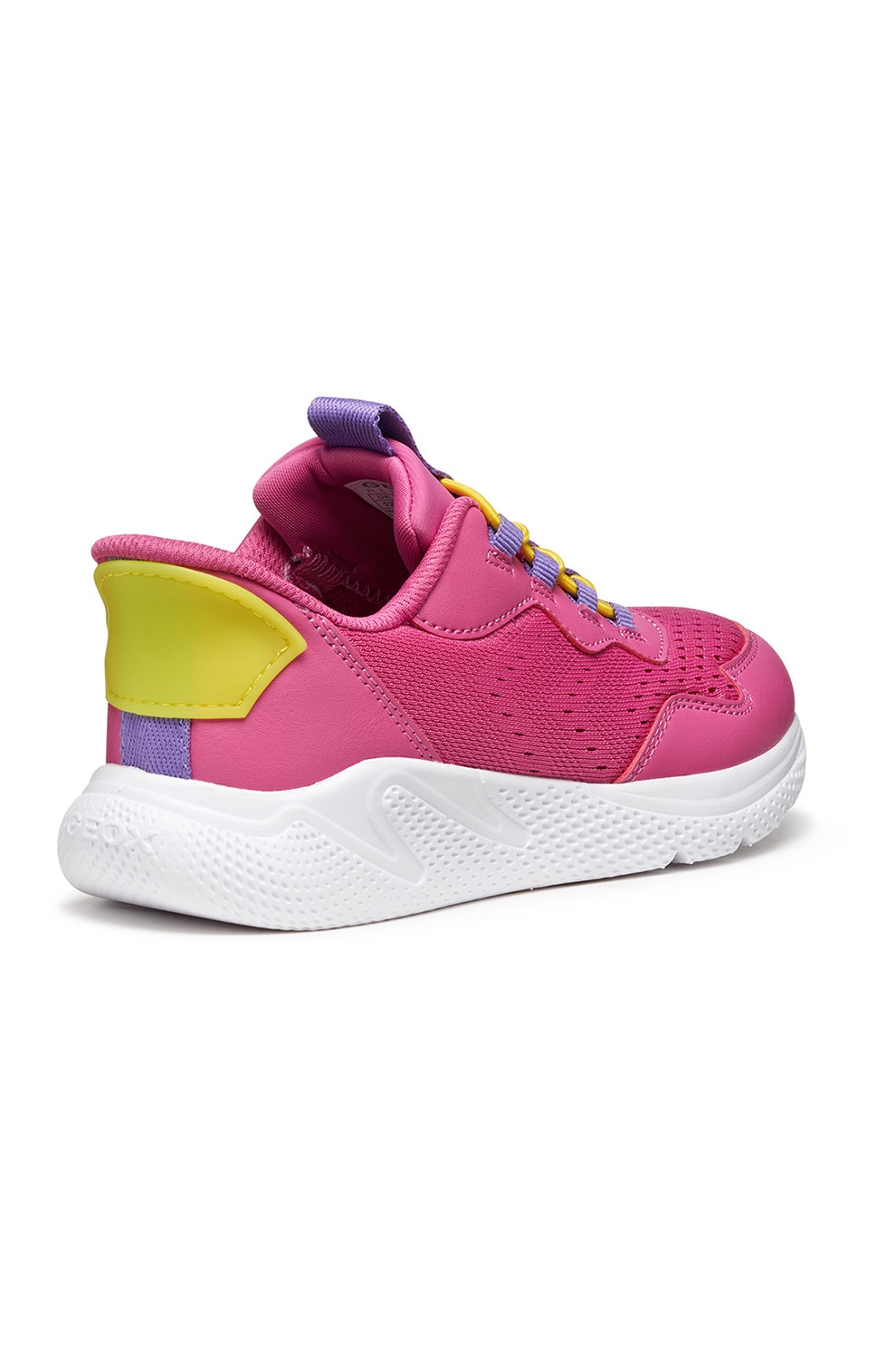 Geox, Pantofi sport din piele ecologica cu sireturi elastice, Galben, Roz inchis, 28 EU