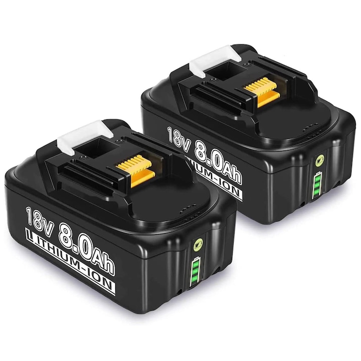 Пакет от 2 батерии, Bedee, Резервна батерия 18 V 8000 mAh, Съвместима с батерия Makita 18V BL1850 BL1850B BL1860 BL1860B BL1840B BL1840 BL1830 BL1835 BL1845 194204-5 LXT-400 с LED индикатор, Черна