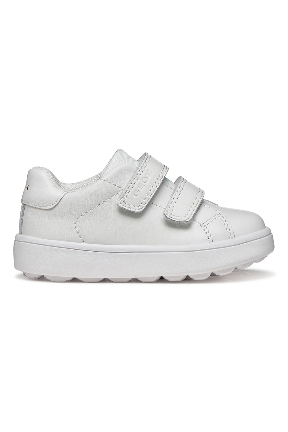 Geox, Pantofi sport Minicub de piele si material textil cu velcro, Alb, 27 EU