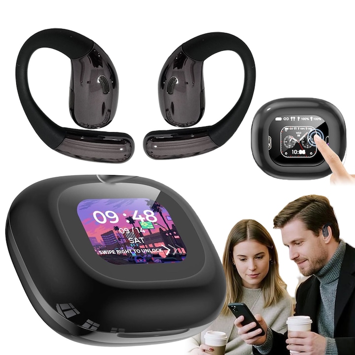 Casti de traducere inteligenta AI, Bedee, Traducator in Timp Real, suporta 139de limbi, Bluetooth 5.3, suport romana, bulgara, maghiara, afisaj LED, reducere a zgomotului, potrivit pentru calatorii in strainatate si munca de afaceri, Negru