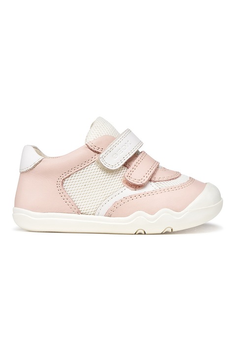Geox, Pantofi sport Steppieup din piele si plasa, Roz prafuit deschis/Alb murdar