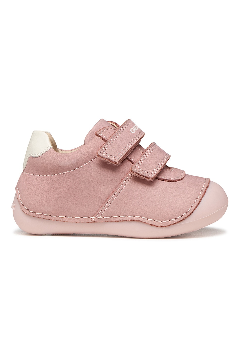 Geox, Pantofi sport Tutim cu piele nabuc si velcro, Alb, Roz stins, 21 EU