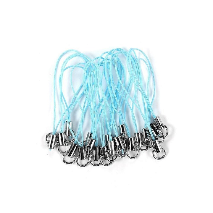 Kulcstartó szett 20 darab, zsinór, tókék, 9cm, nejlon és rozsdamentes acél