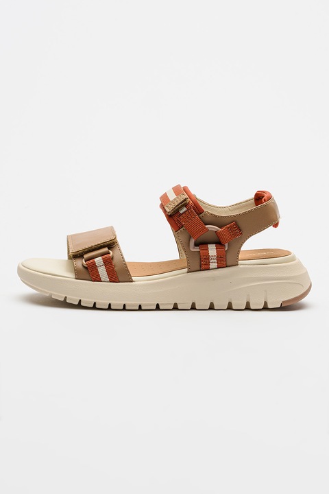 Geox, Sandale cu inchidere velcro Flextride, Maro cognac/Maro scortisoara