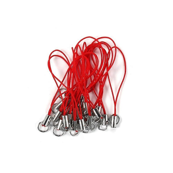 Kulcstartók készlet, 20 darab, egyszerű zsinór, nylon és rozsdamentes acél, piros, 9 cm