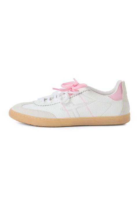 Tamaris, Pantofi sport low-cut de piele, Gri deschis/Alb murdar/Roz