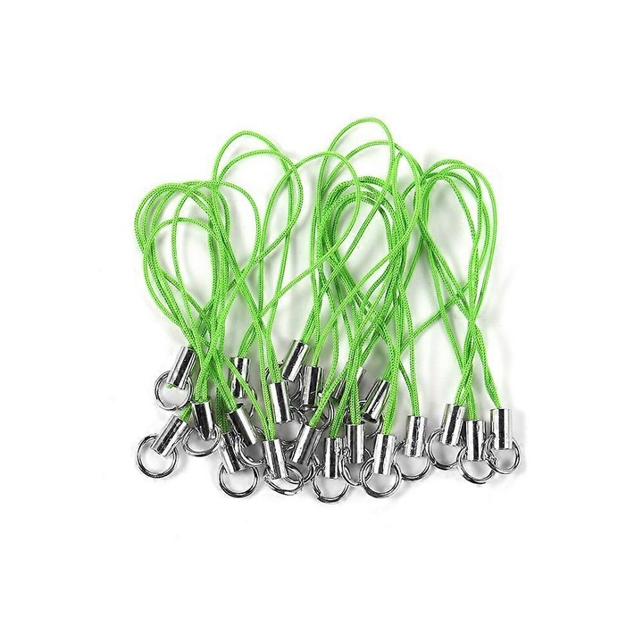 Kulcstartó készlet, 20 darabos, egyszerű zsinór, nejlon és rozsdamentes acél, világoszöld, 9 cm