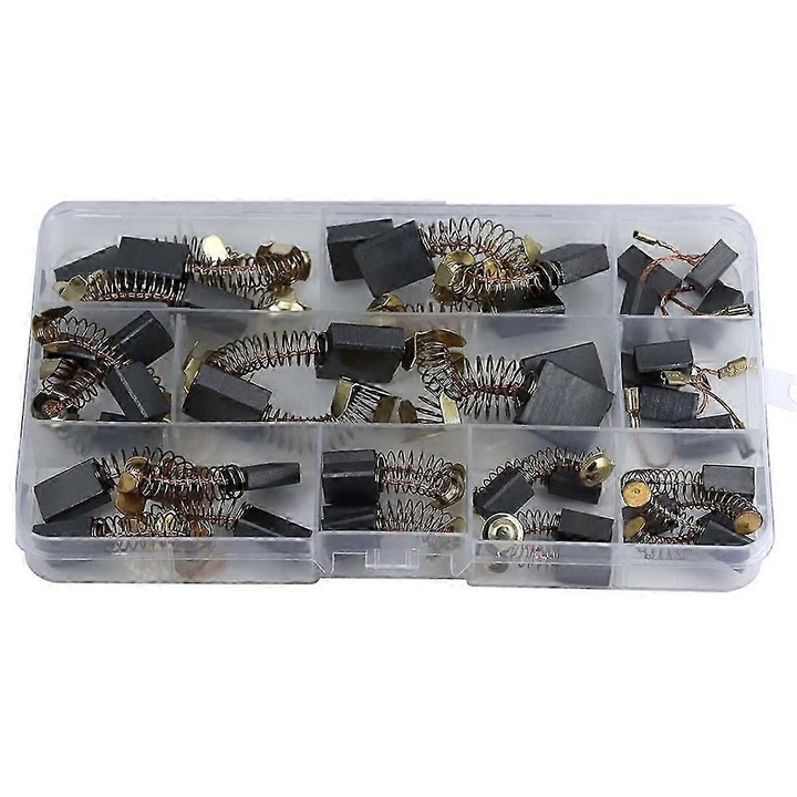 Set de perii electrice, 40 bucati, 10 dimensiuni, carbon si metal, multicolor