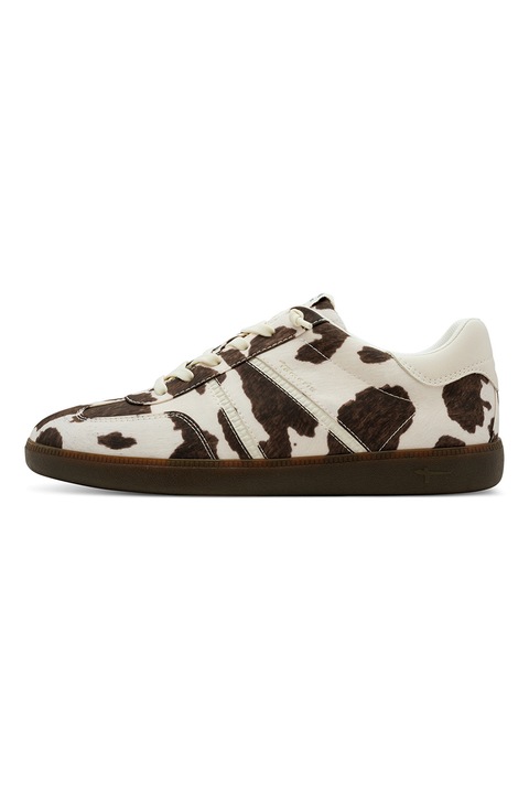 Tamaris, Pantofi sport cu animal print, Alb/Negru