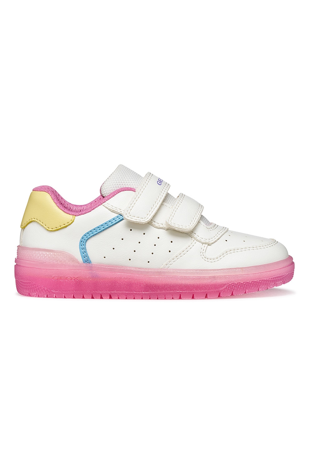 Geox, Pantofi sport Washiba de piele ecologica cu model colorblock, Alb, Roz, 34 EU