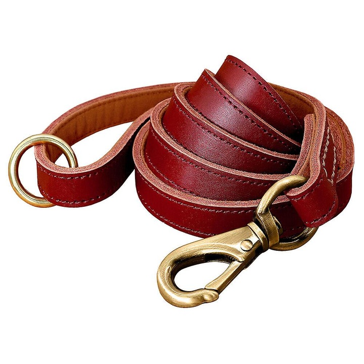 Lesa pentru caini, din piele naturala, 150 cm, rosu