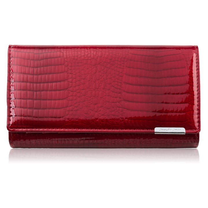 Portofel din piele pentru femei Large Red Lacquered Croco Sp-19-Crd