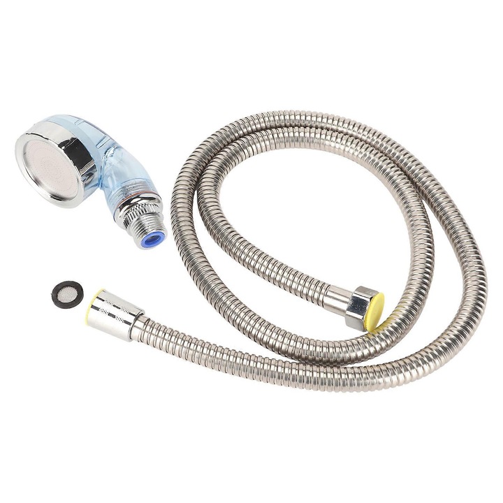 Set furtun pulverizator pentru chiuveta, 120 cm, argintiu/albastru, material aliaj, usor de instalat