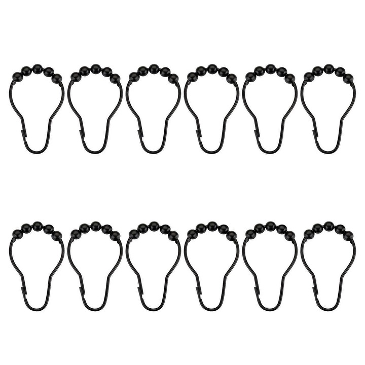 Set 12 suporturi pentru perdea de dus, metal, finisaj nichel, rezistente la rugina, 7x3.5cm