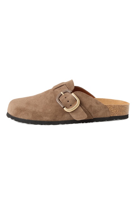 Tamaris, Papuci de piele intoarsa cu catarama, Maro, 40