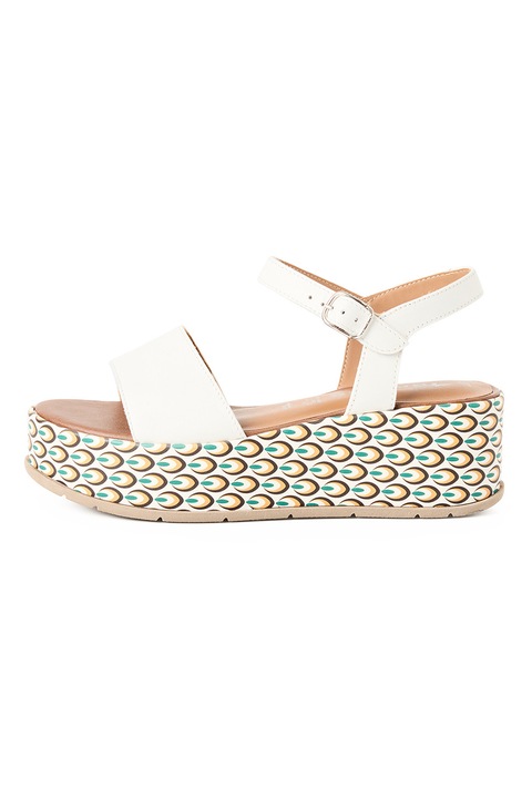 Tamaris, Sandale wedge din piele, Alb