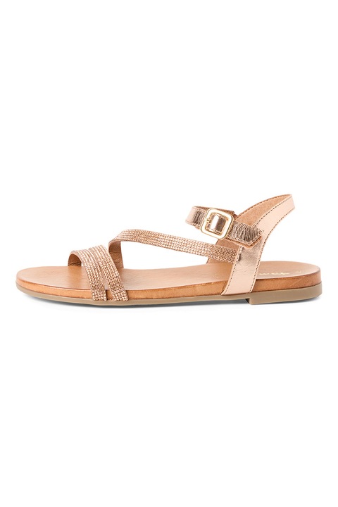 Tamaris, Sandale din piele cu strasuri, Auriu rose