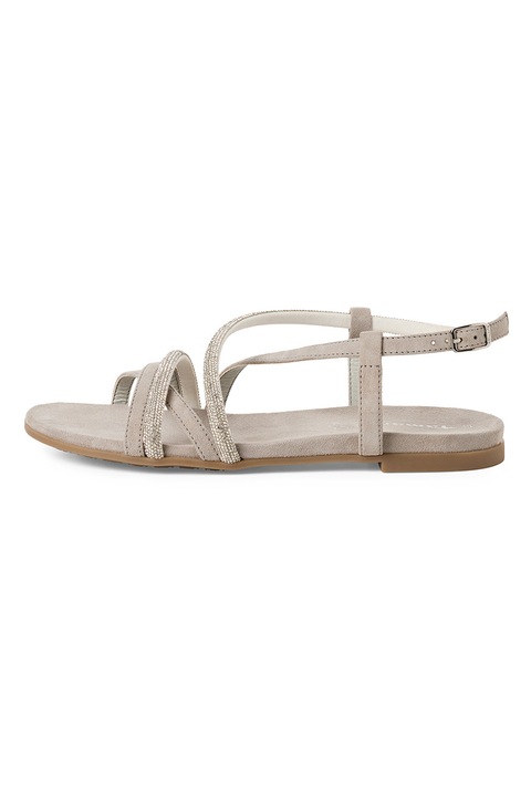 Tamaris, Sandale din piele si piele ecologica cu barete multiple, Gri deschis
