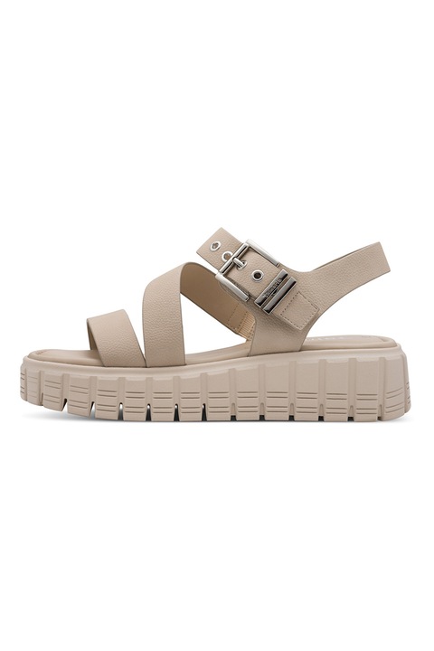 Tamaris, Sandale flatform din piele ecologica, Maro taupe deschis