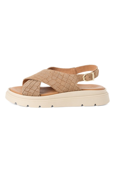 Tamaris, Sandale wedge de piele, Maro deschis