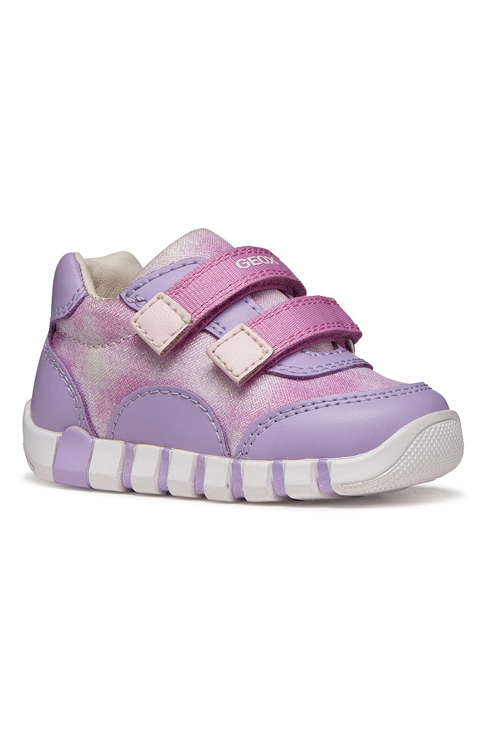 Geox, Pantofi sport Iupidoo cu velcro si insertii stralucitoare, Lila, Roz, 22 EU