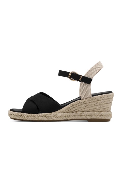 Tamaris, Sandale-espadrile wedge, Alb fildes/Negru