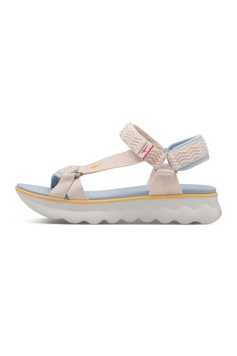Tamaris, Sandale din material textil cu velcro, Albastru pastel/Roz pal