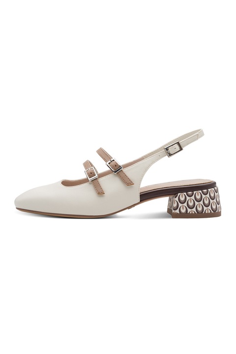 Tamaris, Pantofi Mary Jane de piele ecologica cu toc masiv, Alb murdar/Violet pruna