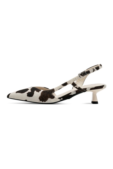 Tamaris, Pantofi cu animal print si toc kitten, Maro inchis/Alb murdar