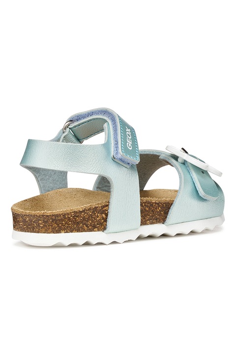 Geox, Sandale de piele ecologica cu catrama florala Chalki, Alb/Albastru glaciar