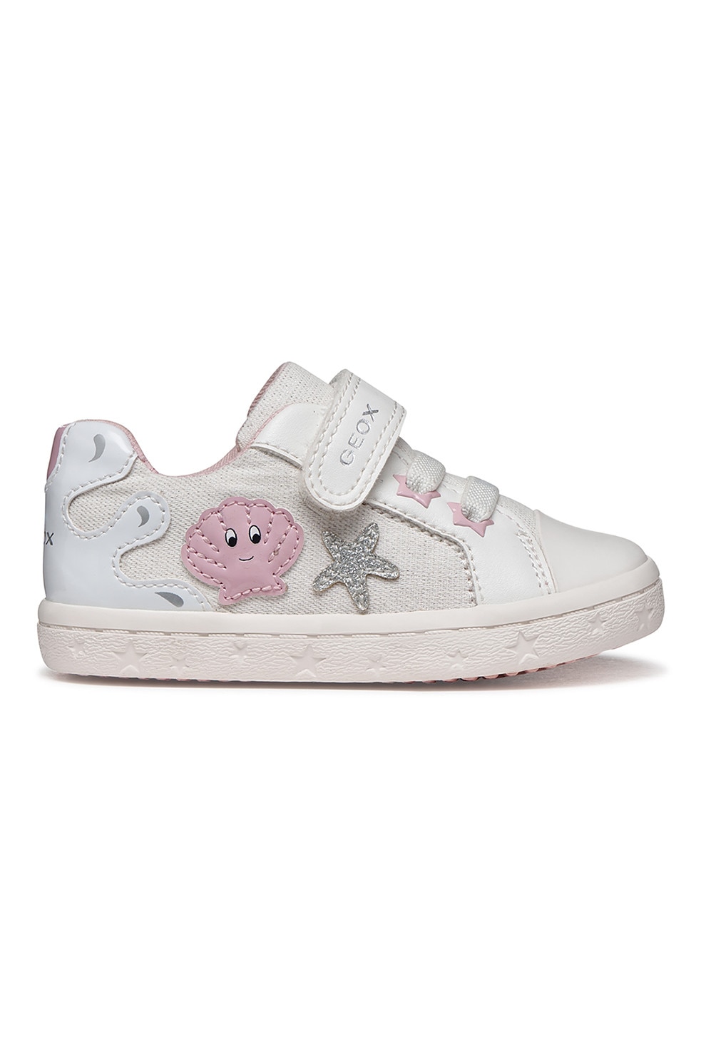 Geox, Pantofi sport cu insertii din material textil si velcro, Albastru pal, Alb murdar, 22 EU