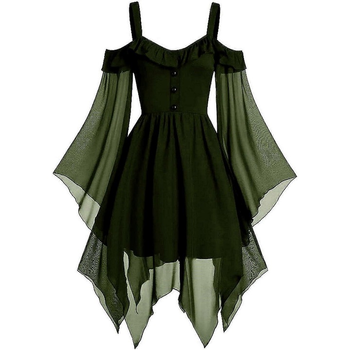 Rochie mini retro off shoulder, verde, cu maneci din dantela, pentru femei, marimea X-Large, set de costume carnaval