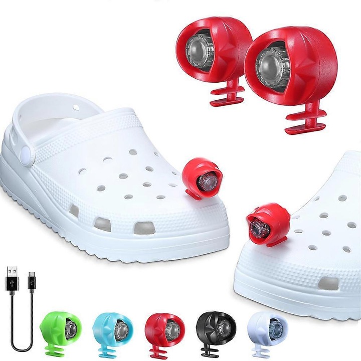 2 db újratölthető LED lámpa szett Crocs-hoz, piros, sportcipő kiegészítők