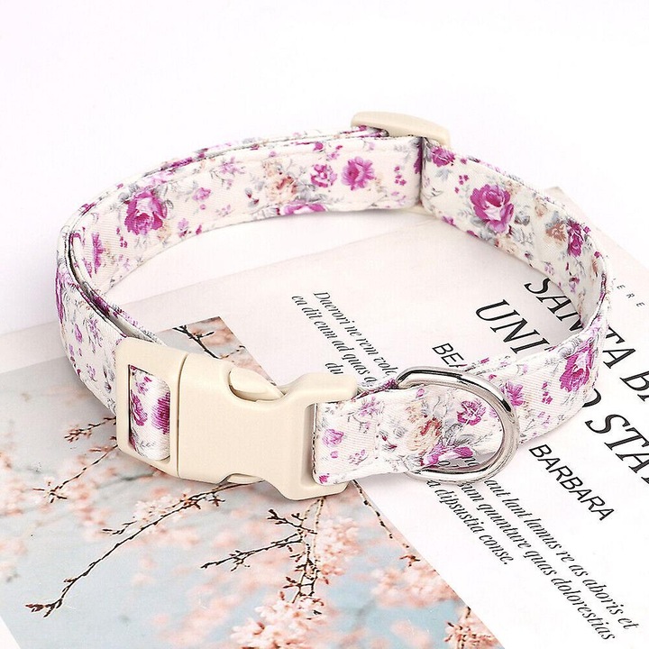 Zgarda pentru caini, model floral, ajustabil, multicolor, L: Gat 36-55cm