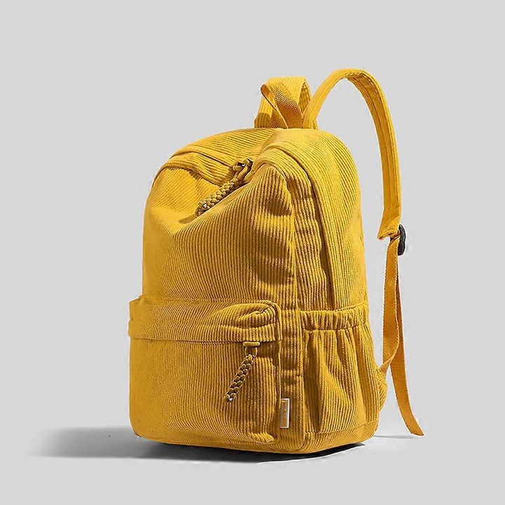 Rucsac fashion dama galben, 40x29x12cm, material corduroy, capacitate mare, multiple compartimente