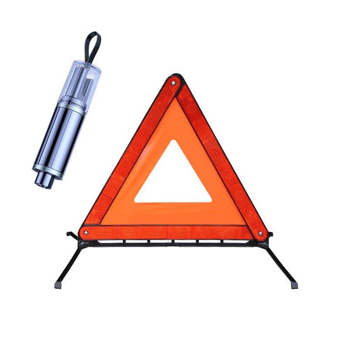 Kit Siguranta Auto, DEYKAY, Triunghi Reflectorizant de Avertizare, Dispozitive de Spart Geamul Cu taietor de centuri de siguranta, Ajutor la Evadarea Dintr-o Masina Scufundata, Rasturnata, In Flacari