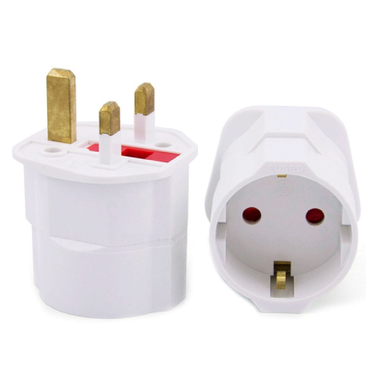 Set 2 adaptoare prize UK, SuooTci, alb, ABS, 13A, 250V