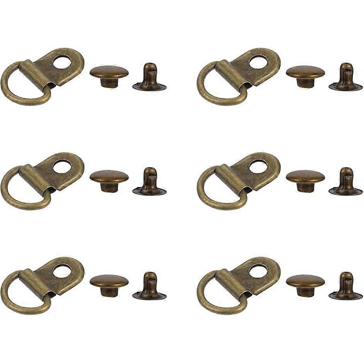 Fűzőcsatok, 6 darabos szett, szegecsekkel, bronz, túrabakancsokhoz