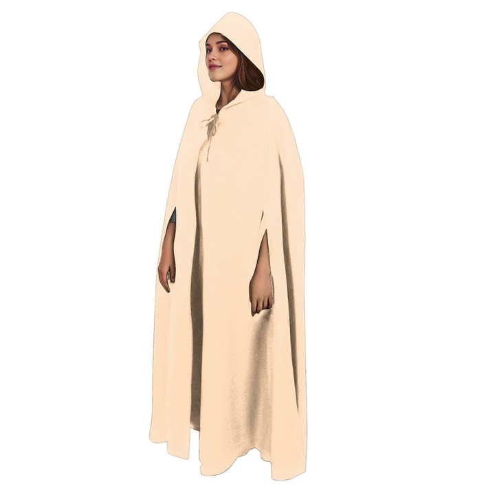 Pelerina cu gluga unisex, lung, bej, pentru Halloween, marime L