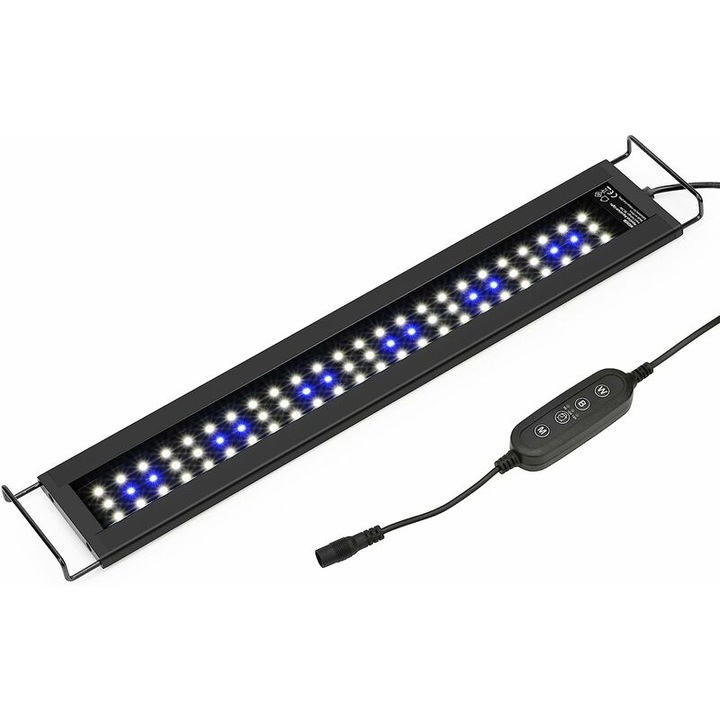 Lumina LED pentru acvarii, 43-60 cm, 11 W, 760 LM, modul de temporizare, alb si albastru, impermeabil