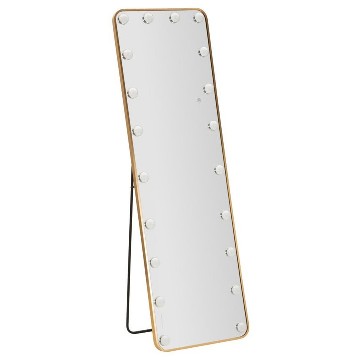 Oglinda de podea cu led, dreptangulara, hollywood, 50x6-45x160 cm (lumina 3 culori), aur