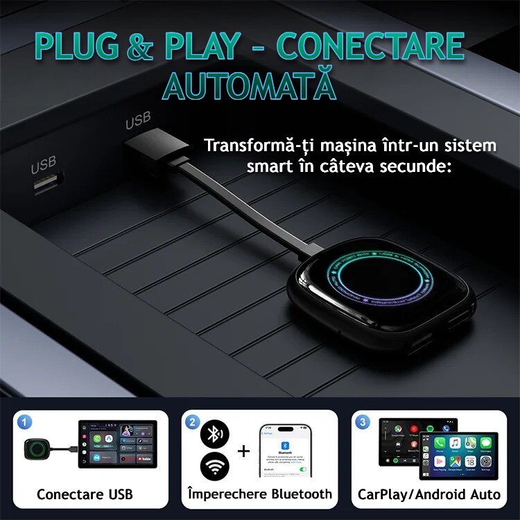 Modul auto AI Box Android, Wireless CarPlay & Android Auto, 4GB