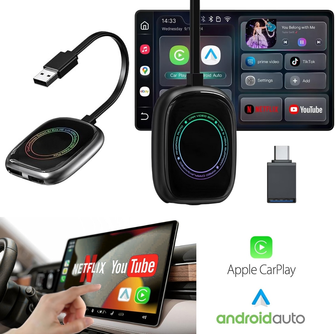 K*J様 AI Box HE Pro-Qualcomm A53 8GB RAM Modul auto AI Box Android, Wireless CarPlay & Android Auto, 4GB