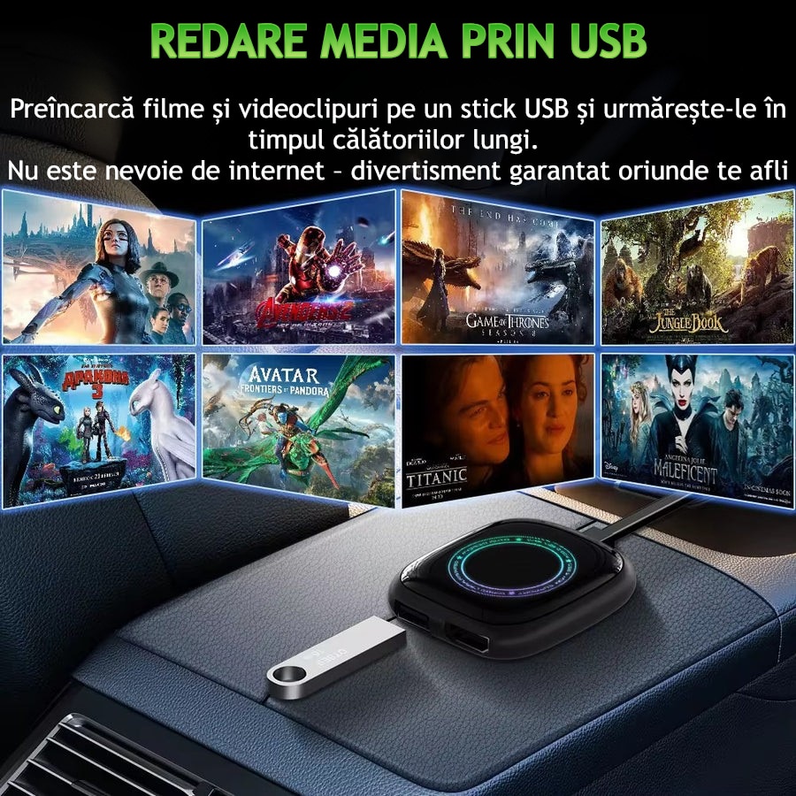 Modul auto AI Box Android, Wireless CarPlay & Android Auto, 4GB
