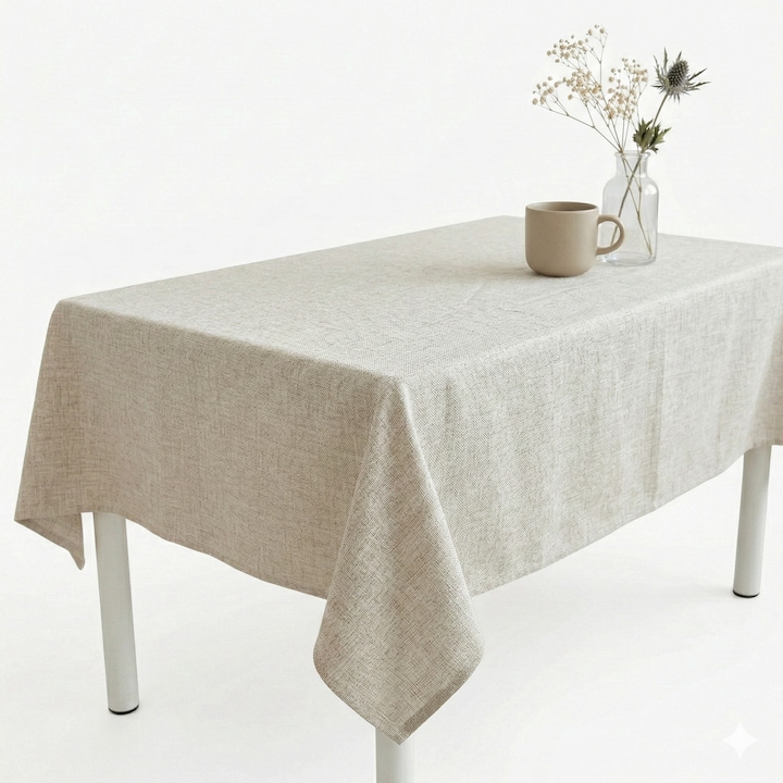 Fata de masa impermeabila si anti-pata, Stil Nordic/INS, Culoare Bej Milk Tea, Design Minimalist Premium, 140x140 cm