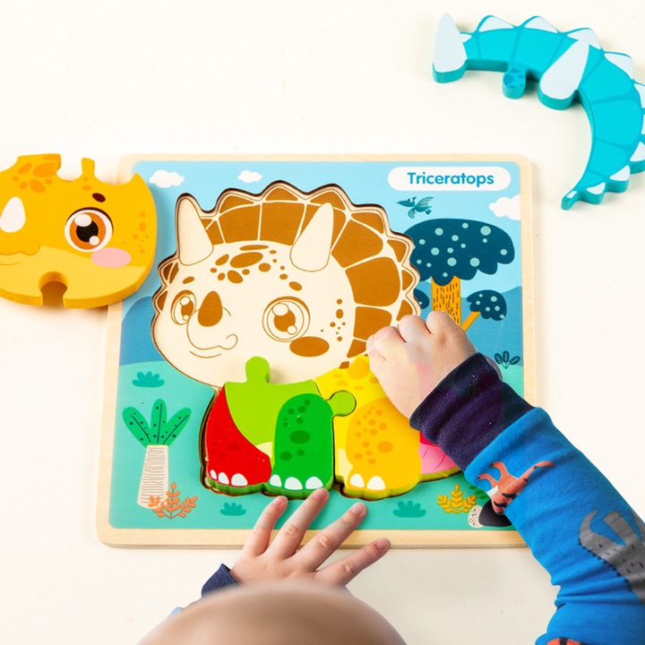 3D dinoszaurusz fa puzzle, többszínű, készlet, 1+ év